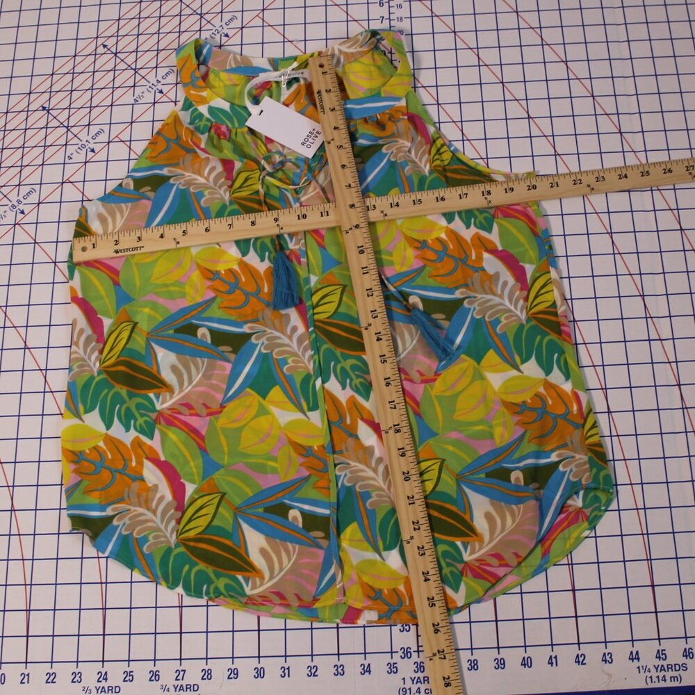 NWT Rose + Olive Sheer Tropical Print Sleeveless Summer Blouse, Large - Picture 6 of 10